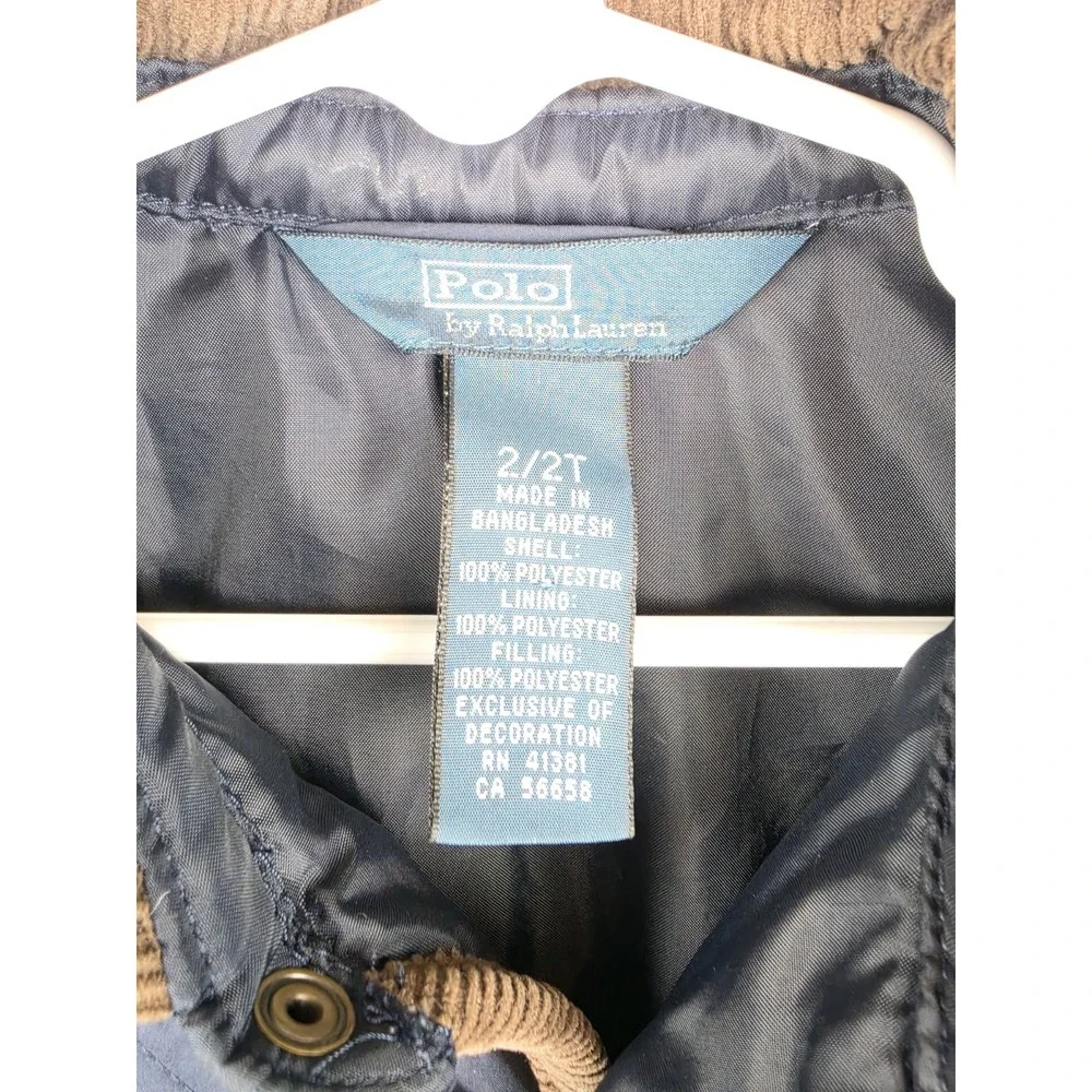Polo Ralph Lauren Toddler Quilted Barn Jacket Size 2/2T Navy Corduroy Collar